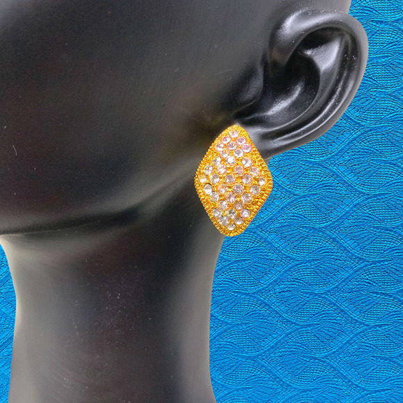 Vintage Crystal Pave Diamond Shaped Earrings Pierced Special Occasion - Picture 2 of 5